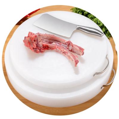 China Food Grade Sustainable PE White Round Plastic Cutting Board Cut Meat Chop Bone Board Customized for sale