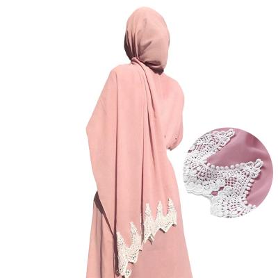 China Latest Chiffon Wholesale Malaysia Women Chiffon Lace Flowers Muslim Hijab Scarf Shawl for sale