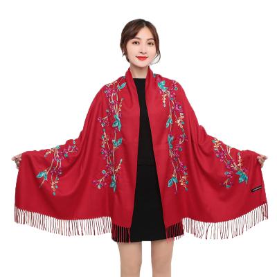 China Thicker Autumn Winter Embroidered Peach Blossom Pashmina Scarf New Fashion Acrylic Online Cashmere Shawls for sale