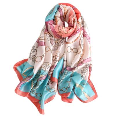 China Large Imitation Silk Satin Imitation Silk Women's Large Design Chain Stoles Scarves Shawls for sale