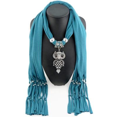 China Polyester Fashion Metal Owl Jewely Pendant Decorative Scarf Alloy Pendant Accessories Fringes Polyester Scarf for sale