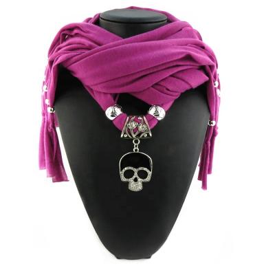 China New Design Wholesale Alloy Skull Polyester Custom Jewelry Pendant Lady Polyester Tassel Scarf for sale