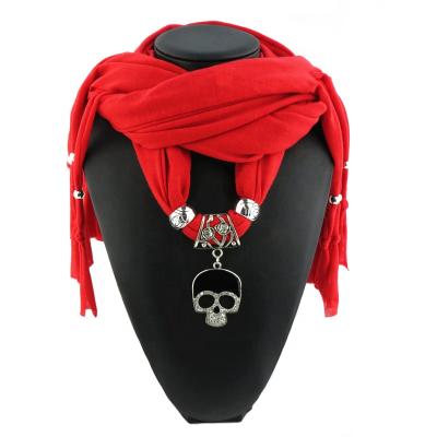 China Wholesale Latest Design Polyester Alloy Skull Pendant Jewelry Lady Polyester Scarf for sale