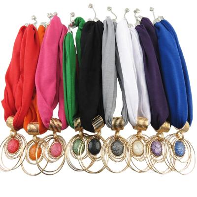 China Ring Alloy Pendant Women Collar Scarf Polyester Classic Bib Pendant Pure Color Brand Jewelry Scarf for sale