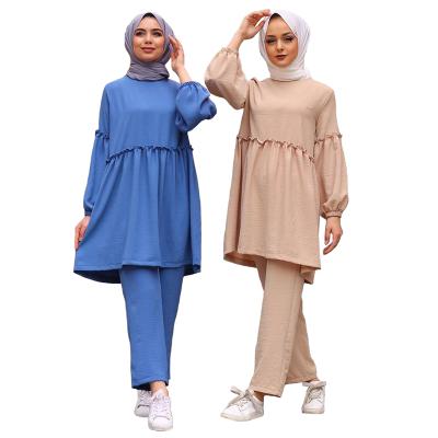 China Wholesale Islamic Clothing Set Soft Cotton Tops And Pants Muslim Women Ladies 2 Piece Suit S-M-L-XL-2XL for sale