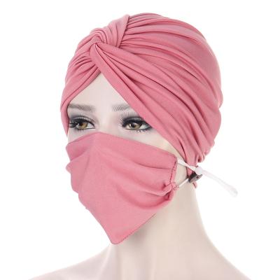 China Wholesale Muslim Dobby Women Headscarf Hijab Turbans Wraps With Visor And Face Cover Button for sale