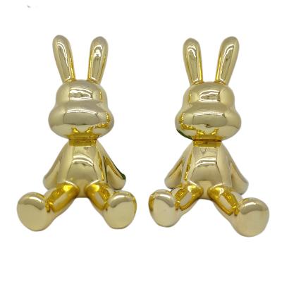 China Cute Mini Modern Rabbit Decorative Metallization Light Luxury Art Cartoon Table Decoration Q Casting Three-Dimensional Figure for sale