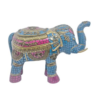 China Personality copper craft elephant enamel color table decoration casting animal model ornaments produced zinc alloy animal model for sale