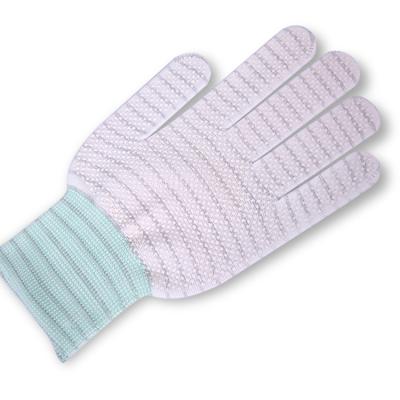 China Polyester Non-slip Knitted Nylon Dotted Plastic Glove Hollow Out Non-slip Work Gloves for sale