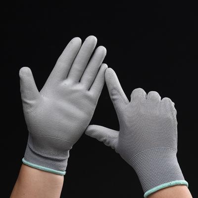 China Excellent Quality Non-slip Protection Various Size Dark Gray Polyester PU Palm Fit Coated Gloves for sale