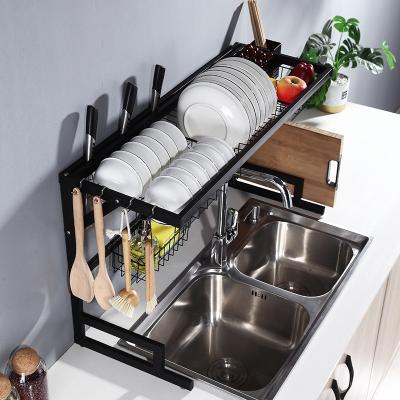 China Sustainable 2 Tier Dish Drying Rack Home Adjustable Kitchen Sink Telescopic Storage Rack for sale