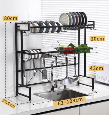 China Sustainable 2 Tier Dish Drying Rack Home Adjustable Kitchen Sink Telescopic Storage Rack for sale