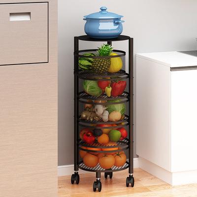 China Kitchen Rotating Shelf Viable 360 ​​Degree Baskets Fruit Vegetable Storage Rack Floor Around Household Multifunctional Shelf With Wheels for sale