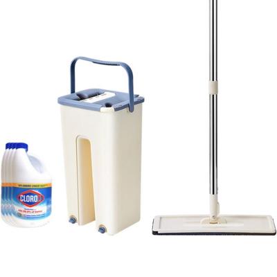 China Durable Design 3-Chamber Flat Floor Mop Cleaning and Bucket Set with Separates Dirty and Clean Water for Hands Free Home Floor Cleaning for sale