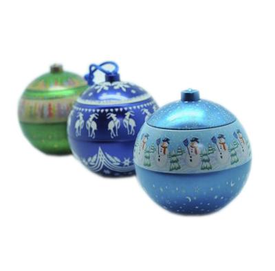 China Small And Recyclable Hot Selling 3 Parts Tin Christmas Ball Ornaments For Decoration for sale