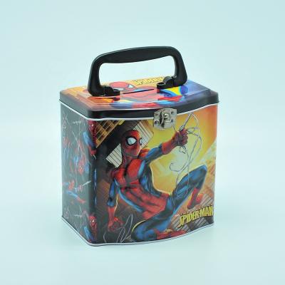 China Recyclable Tin Box Spiderman Castle Silver Collection Metal Tin Tin Box With Handle for sale