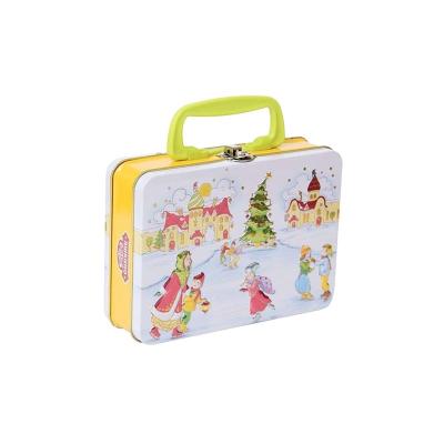 China Wholesale Custom Rectangular Metal Recyclable Tin Box Lunch Box With Handle And Lock for sale