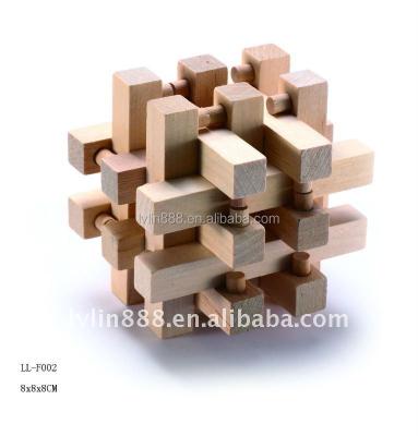 China Playing IQ Lock 3D Burr Puzzles Wooden Brain Teaser KongMing Lock Game Toy for sale