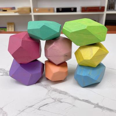 China Educational DIY Toy Set Wood Building Blocks Set Educational Preschool Learning Toys Stacking Balancing Stone Rocks for sale