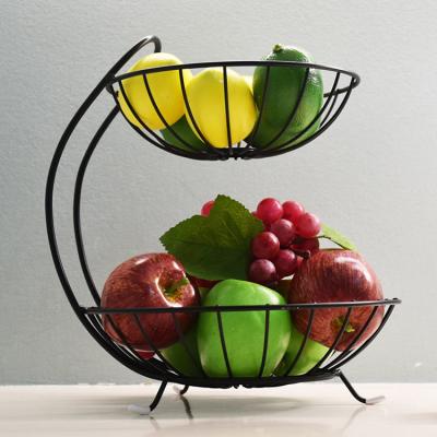 China Living Room Household Vegetable Basket Countertop Fruit Basket Double Bowl 2 Tier Metal Sustainable Fruit Basket for sale