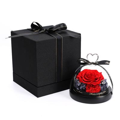 China Hot Selling DIY Gift Material Preserved Roses In Glass Dome For Gift for sale