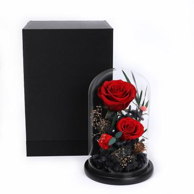 China Valantines gift valentines day new design luxury preserved rose in glass dome for valentines day gift valentines day for sale