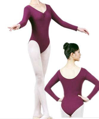 China Adult cotton and spandex long sleeve Round collar dance ballet leotard wear with 9 colors for sale