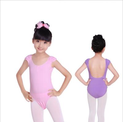 China Girl's lycra backless shortsleeve ballet dance leotard with pink and lavender color JQ-551 for sale