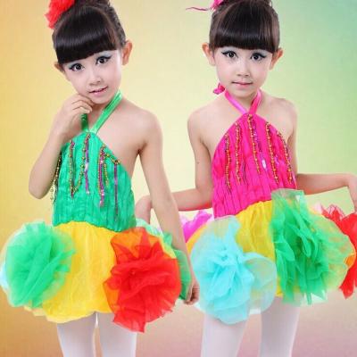 China Children's dance suit girls rainbow sequins veil skirt dancing costumes children dress for sale