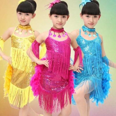 China children's feather sequins Latin dance dress Tassel Latin dance costumes of the girls for sale