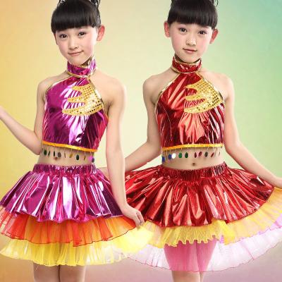 China Girl's shimmer performance stage dance costumes suit with top and skirt for sale