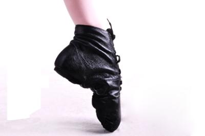 China Adult and child pig leather black jazz dance boots for sale