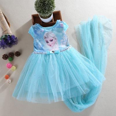 China Frozen series princess short sleeve girl's 100% cotton lining sequins  cosplay dress with long cloak for sale