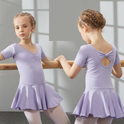 China Children's cotton and spandex dance clothing Summer baby girl uniforms short sleeve ballet dance dress for sale