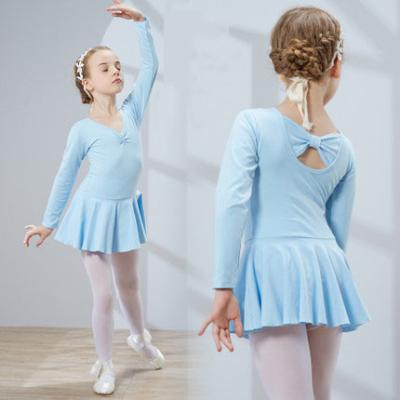 China Children's cotton and spandex  long sleeve ballet dance leotard dress with ten colors to choose for sale