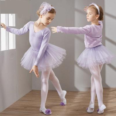 China Children's cotton and spandex dance clothing girls autumn long-sleeved ballet costume dance veil dress for sale