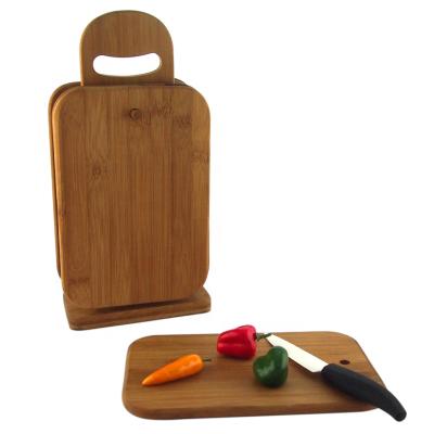 China Sustainable 6 Piece Bamboo Cutting Board Sets with Stand Holder for Cutting Cheese, Sandwich, Fruit for sale