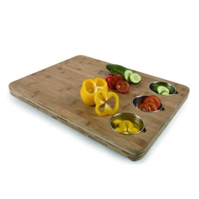 China Sustainable Extra Large Bamboo Cutting Board With Eco - Friendly Containers Chopper With Stainless Steel Bowls for sale