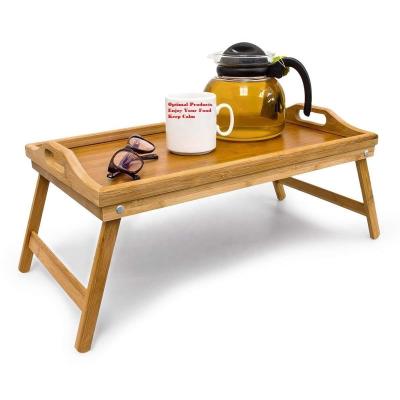 China High Quality Eco-friendly Sustainable Hotel Home Serving Portable Foldable Bamboo Breakfast Tray With Legs for sale