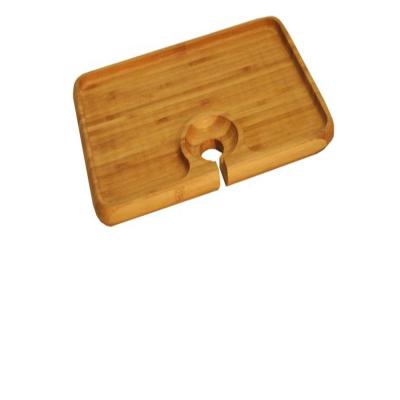 China Wholesale Storage Place Bamboo Food Serving Tray With Bamboo Wine Glass Holder Wine Party Tray for sale