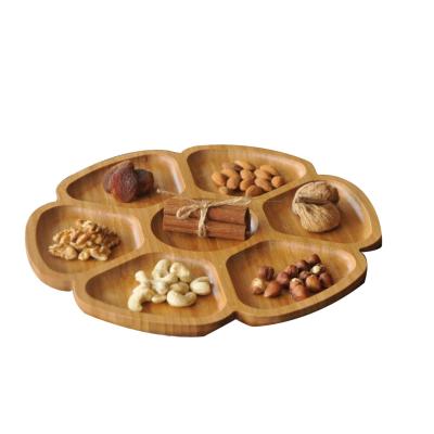 China Storage Food Tray All-Natural Vegan Friendly Wooden Serving Tray 360-Degree Bamboo Party Snack Turntable for sale