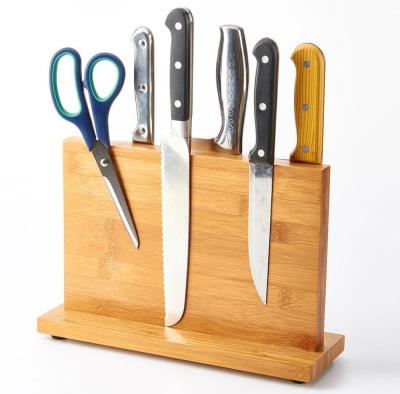 China Viable Magnetic Bamboo Kitchen Knife Block Board Knife Holder Countertop Storage Organization Holder for sale