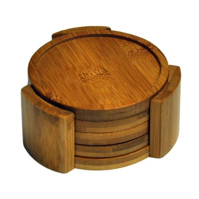 China 4 PiecesTableware Eco-Friendly Wholesale Sustainable Round Kitchen Bamboo Coaster Set With Stand for sale