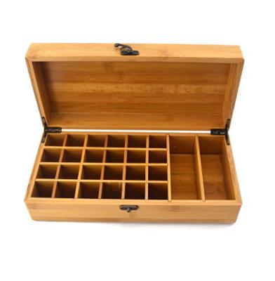 China Sustainable Organic Bamboo Essential Oil Storage Gift Box With Stylish Flip Lock And Cover Fits 26 Bottles for sale