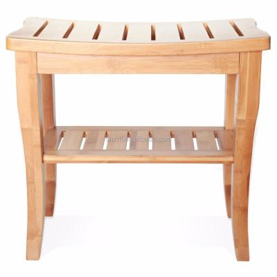 China Sustainable Natural Bamboo Shower Seat Bench Spa Bath Stool Bathroom Chair With Storage Shelf for sale