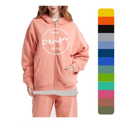 China Breathable OEM Heavy Weight Cotton Fleece Zip Up Hoodie Custom Unisex Zipper Hoodie Oversized Pink Hoodies Women for sale