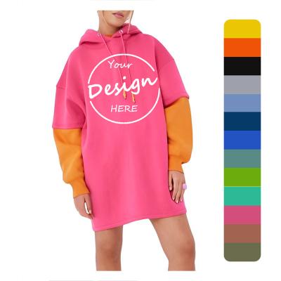 China Breathable OEM Long Pink Hoodie Womens Custom Graphic Printing Embroidery Hoodie Drop Shoulder Hoodie Dress for sale