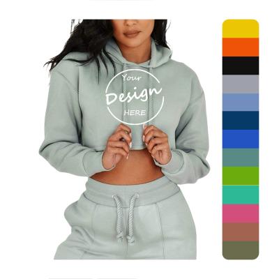 China Breathable OEM Custom Logo Heavy Blank Hoodie Custom logo Embroidery Hoodie Sports Gym Crop Top Women Hoodies for sale