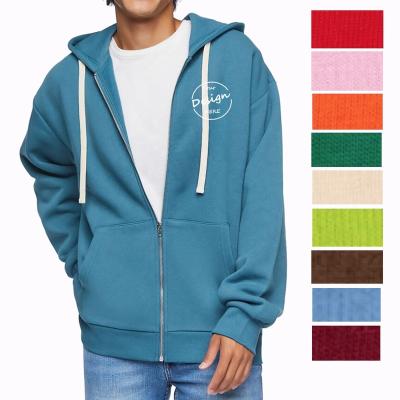 China Anti-pilling Custom Screen Print High Quality Zipper-Up Jacket Wholesale Soft Cotton Fleece Brown Puff Print Plain Zip Up Hoodies Men for sale