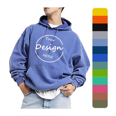 China Anti-pilling OEM Custom Cotton Blank Drop Shoulder boy's Blue Acid Washed Oversized Men hoodie for sale